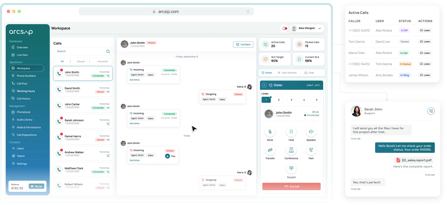 ArcSIP platform dashboard